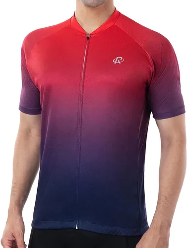 ROTTO Camiseta de ciclismo de manga corta para hombre, color degradado, serie Pro con bolsillo trasero con cremallera, L