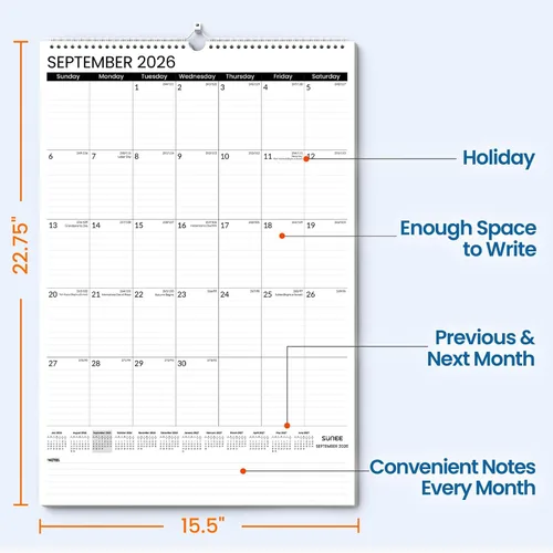 Miniatura 2 de SUNEE Calendario de pared grande 2026-2027, 22.75 x 15.5 pulgadas, calendario de julio de 21 meses (finaliza marzo de 2028), vertical extragrande