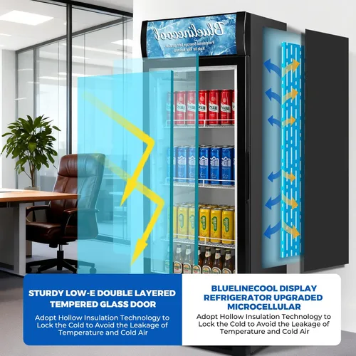 Miniatura 6 de Refrigeradores comerciales Bluelinecool 9 pies cúbicos verticales para exhibición, enfriador de bebidas con puerta de vidrio y luz LED, estantes