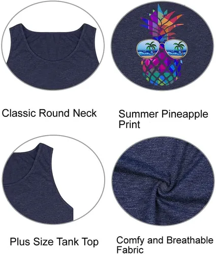 Miniatura 4 de Camiseta sin mangas con estampado de piña hawaiana para mujer, talla grande, con estampado gráfico hawaiano, camiseta sin mangas para vacaciones