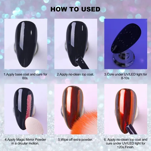 Miniatura 3 de Polvo de uñas cromado camaleón holográfico reflectante sólido polvo de inmersión con efecto espejo mágico metálico purpurina fina esmalte de uñas
