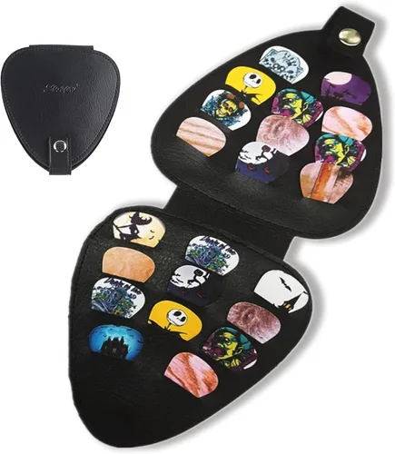 FENMOR Funda para púas de guitarra con 22 piezas para guitarra eléctrica acústica, paquete surtido de púas, caja de almacenamiento de púas, bolsa de