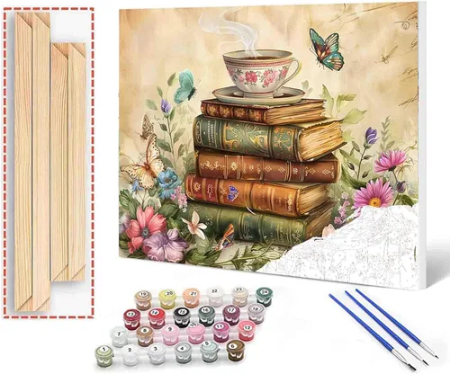 Miniatura 18 de Aihonmin Estantería 6 Pack Pintar por Números para Adultos Libros Pintura DIY sobre Lienzo con Pinceles Pigmento Manualidades DIY Pintura Acrílica