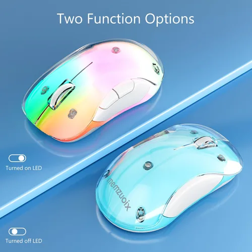 Miniatura 3 de memzuoix Mouse inalámbrico de 2.4G con cubierta personalizable y LED de 9 colores, ergonómico recargable, 1400 DPI, 5 botones, receptor USB para Azul