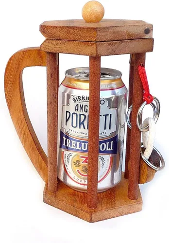 Logica Puzzles Art. No para Alcohólicos Cerveza - Portabotellas Brainteaser en madera fina - Difícil 4/6 Extreme - Colección Leonardo da Vinci