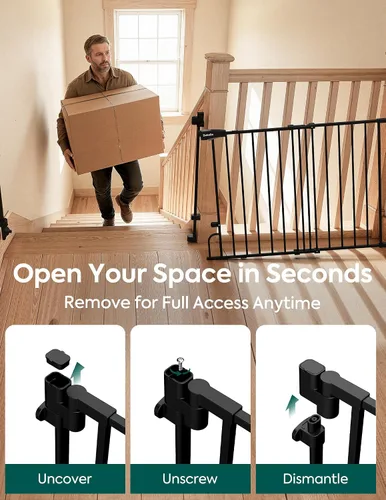 Miniatura 7 de Babelio Puerta de bebé extraíble y sin barra inferior, montada en hardware de 29-43 pulgadas (requiere taladro) Paseo ancho Puerta de seguridad