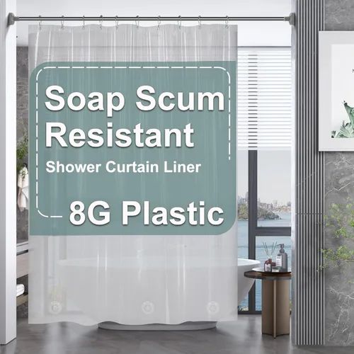 Miniatura 61 de AmazerBath - Cortina de ducha de plástico, 70 x 72 pulgadas, cortina de ducha esmerilada de plástico, impermeable, pesada, gruesa, con 3 piedras