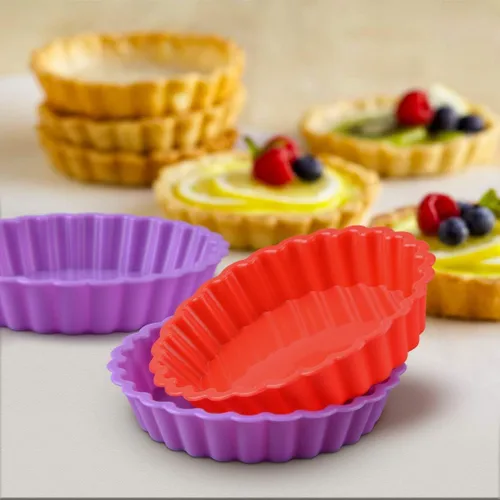 Miniatura 5 de FUNBAKY Molde de silicona para quiche, mini molde antiadherente redondo de silicona para tartas y tartas, 10 paquetes