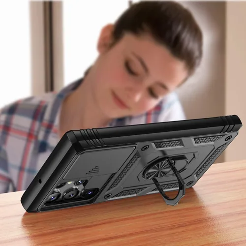 Miniatura 7 de PASNEW Funda para Samsung Galaxy S22 Ultra 5G, soporte de anillo de dedo y cubierta de cámara, carcasa de protección militar multicapa resistente a
