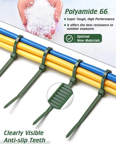 Miniatura 3 de PA66 - Bridas verdes para cables, 200 piezas de 12+10+8+4 pulgadas con resistencia de 22 a 55 libras, bridas de nailon autoblocantes premium