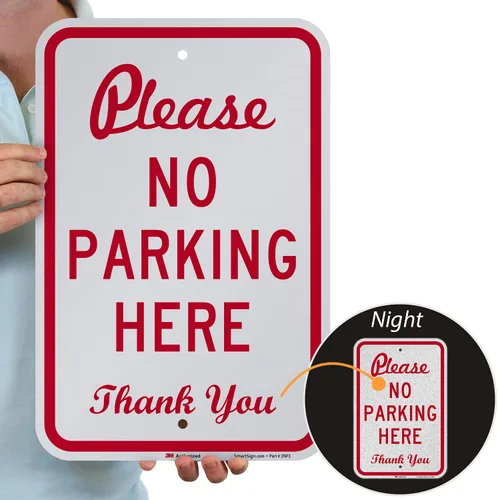 Miniatura 3 de SmartSign Letrero de metal con texto en inglés "Please No Parking Here - Thank You" de 18 x 12 pulgadas, aluminio de 63 mil, material reflectante