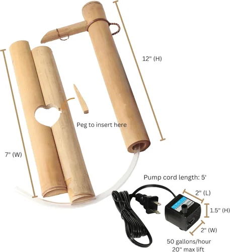 Miniatura 7 de Bamboo Accents Kit de fuente de bambú ajustable de 12 pulgadas con bomba, función de agua de bambú para cuencos, lavabos, jardines acuáticos