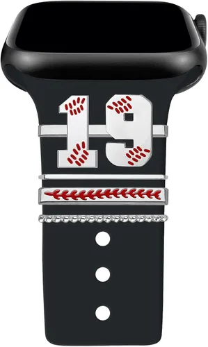 Miniatura 18 de Dijes de reloj de béisbol con números para niños de 00 a 30 atletas de números decorativos compatibles con accesorios de Apple Watch de 1.772 in