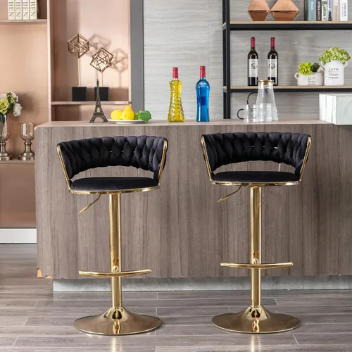 Miniatura 6 de Juego de 2 taburetes de bar tejidos de terciopelo, taburetes de cocina de altura ajustable, silla de isla, sillas de bar giratorias de 360°, chasis