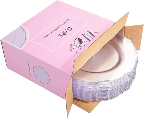 Miniatura 9 de WDF 60 platos desechables de plástico transparente para postre, 7.5 pulgadas, pequeños, desechables, para pasteles, aperitivos, postres para bodas