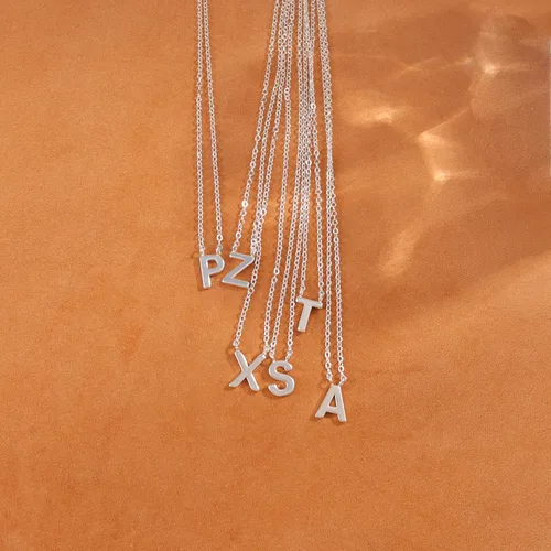 Miniatura 15 de Collares con iniciales para mujer, delicado collar de letra plateada con nombre personalizado con monograma, collar simple y lindo con inicial