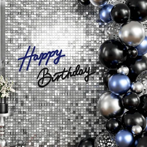 Miniatura 12 de TONIFUL Cartel de feliz cumpleaños para telón de fondo, pancarta de fieltro negro, incluye pegamento de puntos, perfecto para telón de fondo