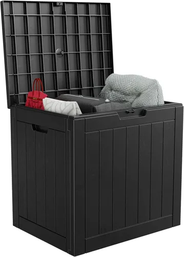 Miniatura 16 de ROJIK Caja de almacenamiento para exteriores, caja de cubierta impermeable de 85 galones, contenedor de almacenamiento exterior de resina resistente