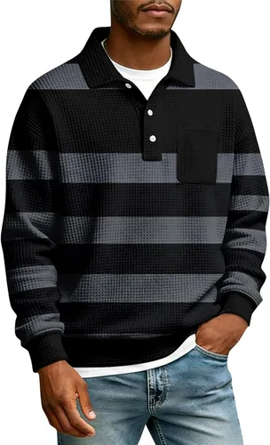 Miniatura 19 de Camisas de manga larga con botones a cuadros para hombre, con cuello de manga larga, estilo casual, elegante, a cuadros 2- amarillo
