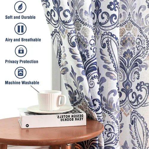 Miniatura 8 de H.VERSAILTEX - Cortinas florales para dormitorio de 63 pulgadas de largo, juego de 2 paneles, estilo de campo, cortinas semitransparentes para sala