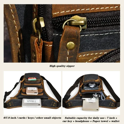 Miniatura 6 de Handadsume Riñonera de lona resistente al agua + cuero para motocicleta, riñonera, bolsa de pierna para muslo, para hombres y mujeres, FB913-5