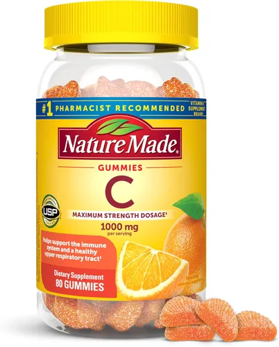 Nature Made Dosis máxima fuerza Vitamina C 1000 mg por porción, gomitas de vitamina C de apoyo inmunológico para adultos, 80 gomitas, suministro
