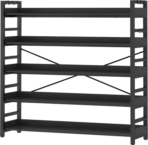 Miniatura 11 de HCHQHS - Estantería de 4 niveles, estantería industrial ajustable, estantería alta vertical, estanterías abiertas de madera y metal negro