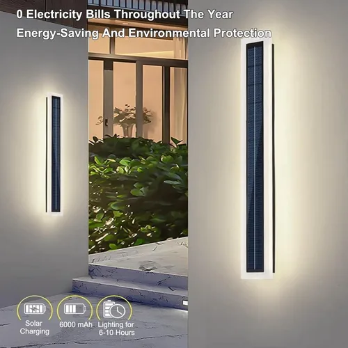 Miniatura 5 de Luces de pared solares al aire libre impermeables, lámpara de pared LED de montaje de 10W con pantalla de acrílico de 60 cm de largo, lámparas