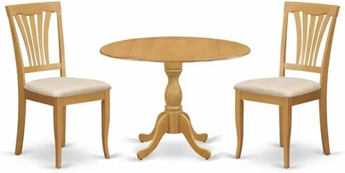 Miniatura 11 de East West Furniture El juego de habitación Dublin de 3 piezas contiene una mesa de comedor redonda con gotas y 2 sillas de asiento de madera, 42 x