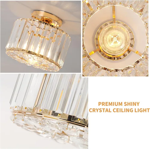 Miniatura 7 de Lámpara de techo de cristal, lámpara de techo semiempotrada de cristal dorado para dormitorio, cocina, pasillo, entrada, balcón, comedor, sala