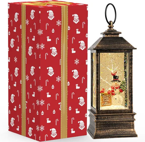 Miniatura 7 de Globo de nieve de Navidad con agua brillante de muñeco de nieve con música y temporizador, linterna iluminada con pilas para regalos de decoración