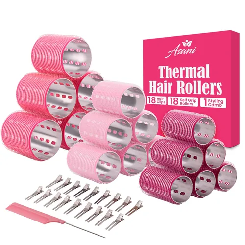 Rodillos térmicos para cabello - Juego de 37 piezas - 18 rodillos de cabello de autoagarre con 18 pinzas y peine de peinado - Rodillos de cabello