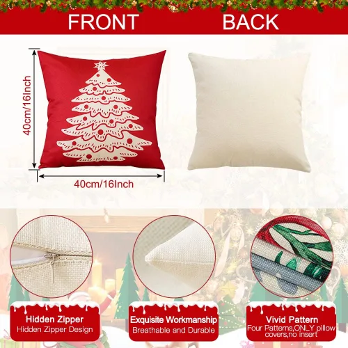 Miniatura 9 de OTOSTAR Juego de 4 fundas de almohada de Navidad de 45.7 x 45.7 cm, decoración navideña de granja, fundas de almohada de Navidad Joy Xmas Tree Let