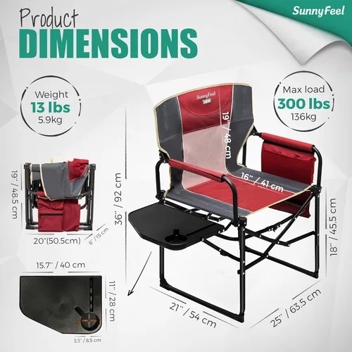 Miniatura 3 de SUNNYFEEL Silla de directores de camping, resistente, silla plegable portátil de gran tamaño con mesa auxiliar, bolsillo para playa, pesca, viaje