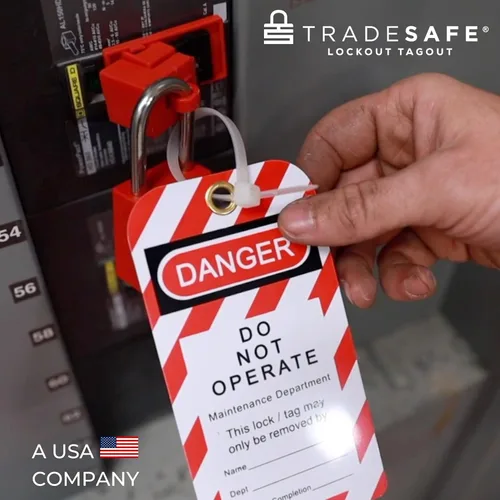 Miniatura 7 de TRADESAFE Etiquetas de Bloqueo y Etiquetado - 10 Etiquetas de Peligro No Operar con 10 Abrazaderas de Nylon, Vinilo Premium de 32 mil, Etiquetas