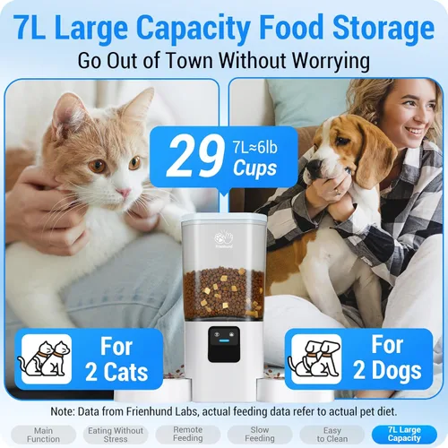Miniatura 7 de Frienhund Comedero Automático para Gatos 2 Gatos con Alimentación Lenta: Comedero Automático Doble para Perros con WiFi 5G, Dispensador de Comida