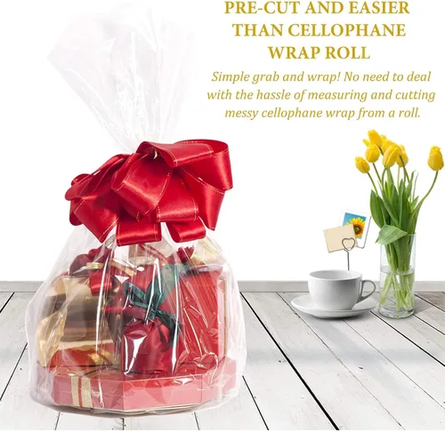 Miniatura 5 de Morepack Bolsas de celofán de 10 x 20 pulgadas, bolsas de regalo de celofán transparente para tazas, botellas, 30 piezas (lazo y cinta no incluidos)