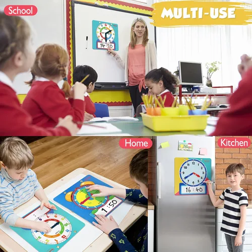 Miniatura 7 de Reloj de Aprendizaje Magnético y Borrado en Seco para Niños Reloj para Niños que Aprenden a Decir la Hora Gran Reloj de 30 cm de Demostración