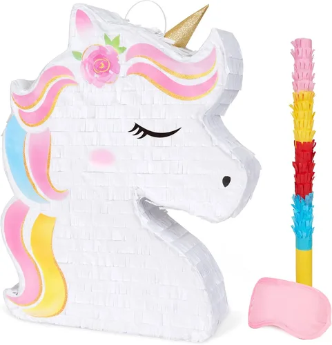 Miniatura 57 de WERNNSAI - Piñata de sirena plegable, piñata de cumpleaños con flecos que incluye cuerda para jalar, venda y bate. Decoraciones
