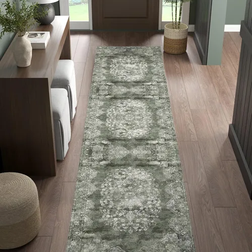 Miniatura 200 de Jinchan Fiora - Alfombra redonda de 8 pies, alfombras vintage con diseño floral envejecido, lavable a máquina, antideslizante, de pelo bajo, Azul