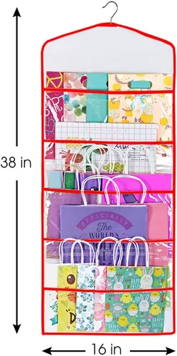 Miniatura 3 de Bolsa de regalo y almacenamiento de papel de seda, organizador colgante con múltiples bolsillos delanteros y traseros de doble cara, organiza papel