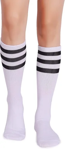 Miniatura 4 de Pareberry calcetines clásicos de algodón suave hasta la pantorrilla, estilo retro, blancos