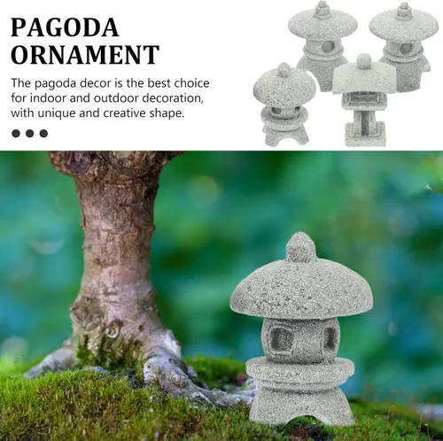 Miniatura 8 de Yardwe Juego de 4 mini estatuas de pagoda japonesas para jardín zen, micro paisaje, decoración interior y exterior, 1.25 x 0.82 x 0.82 pulgadas