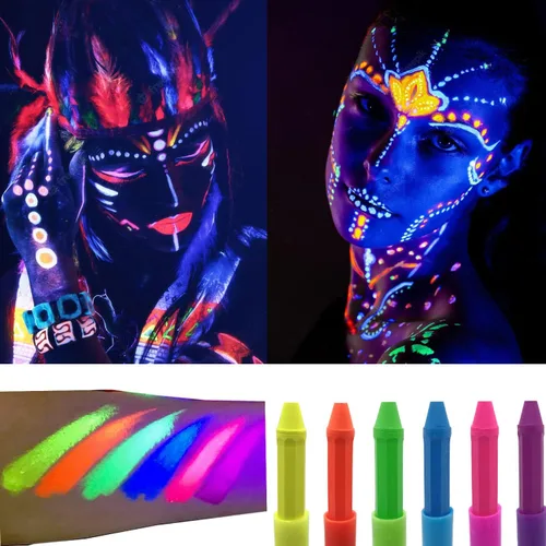 Miniatura 6 de Kit de pintura facial que brillan en la oscuridad, kit de pintura corporal bajo los rayos UV y la luz negra, maquillaje no tóxico para bailes
