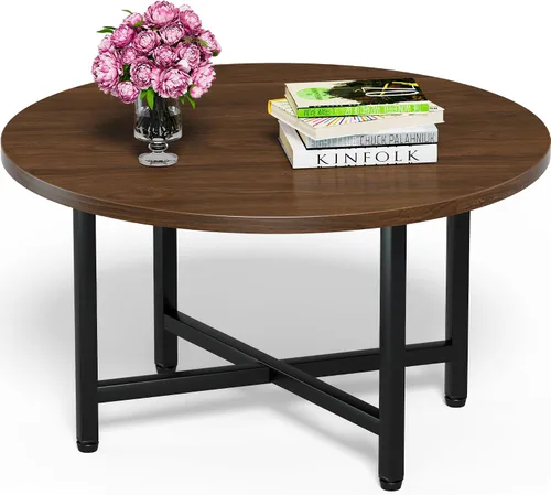 Miniatura 23 de Mesa de Café FAMIDGE, Mesas de Café de 23.6" para Sala de Estar, Mesa de Café Redonda con Marco de Metal, Mesa de Piso para Sentarse en el Suelo