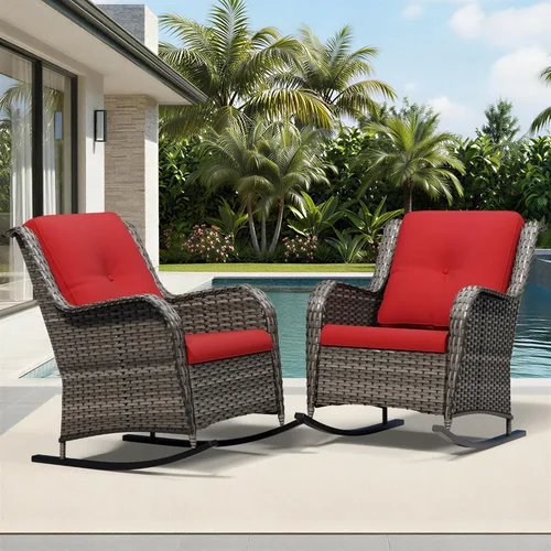 Miniatura 45 de Joyside Juego de sillas de mimbre para patio, juego de 3 piezas de mimbre para exteriores con 2 sillas reposabrazos y 1 mesa auxiliar para terraza