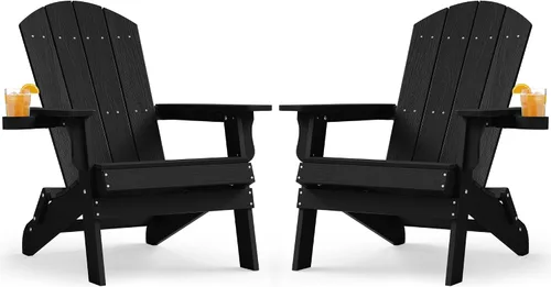 Miniatura 12 de YEFU Silla Adirondack, silla Adirondack de plástico de gran tamaño, sillas plegables para exteriores con soporte para tazas, silla de césped