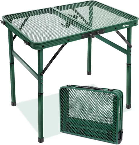 Miniatura 12 de Mesa plegable de 4 pies con escritorio de malla metálica, mesa de campamento con asa de transporte, altura ajustable (16.5 y 26 pulgadas), mesa al