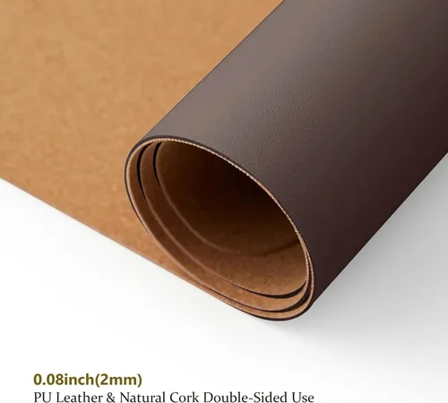 Miniatura 3 de Tapete de escritorio grande de corcho natural y cuero, tapete de escritorio ecológico, protector de escritorio de doble cara, tapete de teclado Café