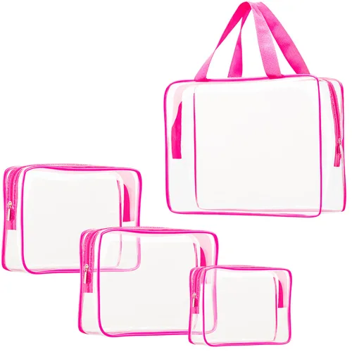 Miniatura 8 de Kit de 3 piezas de bolsas de artículos de aseo de viaje de PVC cristalino para mujeres y hombres, organizador de embalaje de vinilo impermeable